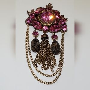 Antique Czech Art Glass Filigree Dangle Brooch / Pendant